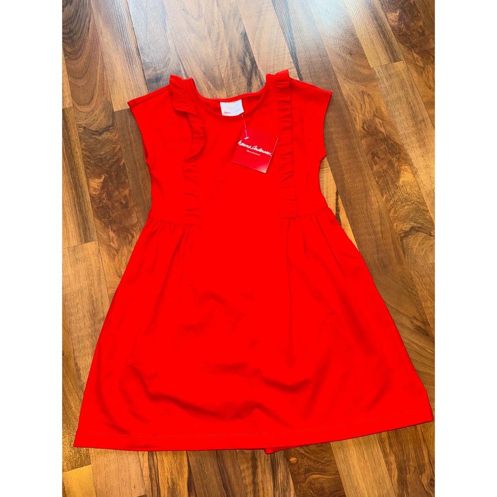 Hanna Andersson Red Ruffle Cap Sleeve Cotton Blend Dress Kids Size 5 110cm NEW‎
